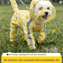 Yellow L size Pineapple Print Full-Cover Dog Raincoat with Transparent Hood, Waterproof Four-Leg Pet Rain Suit with Reflective Strips and Integrated Leash Ring for Small and Medium Dogs - view 2
