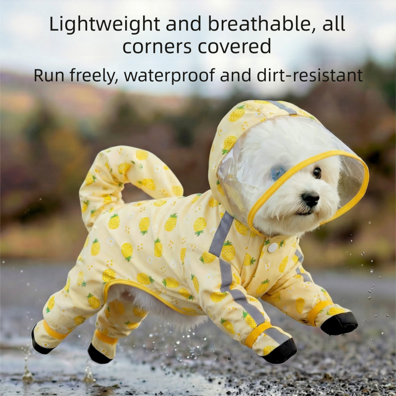 3-piece Dog Rainy Day Care Set with Yellow L size Waterproof Raincoat, 30x30cm Paw Towel and 70x140cm Pet Bath Towel, Quick-Dry Pet Rain Protection Kit for Small and Medium Dogs - view 2