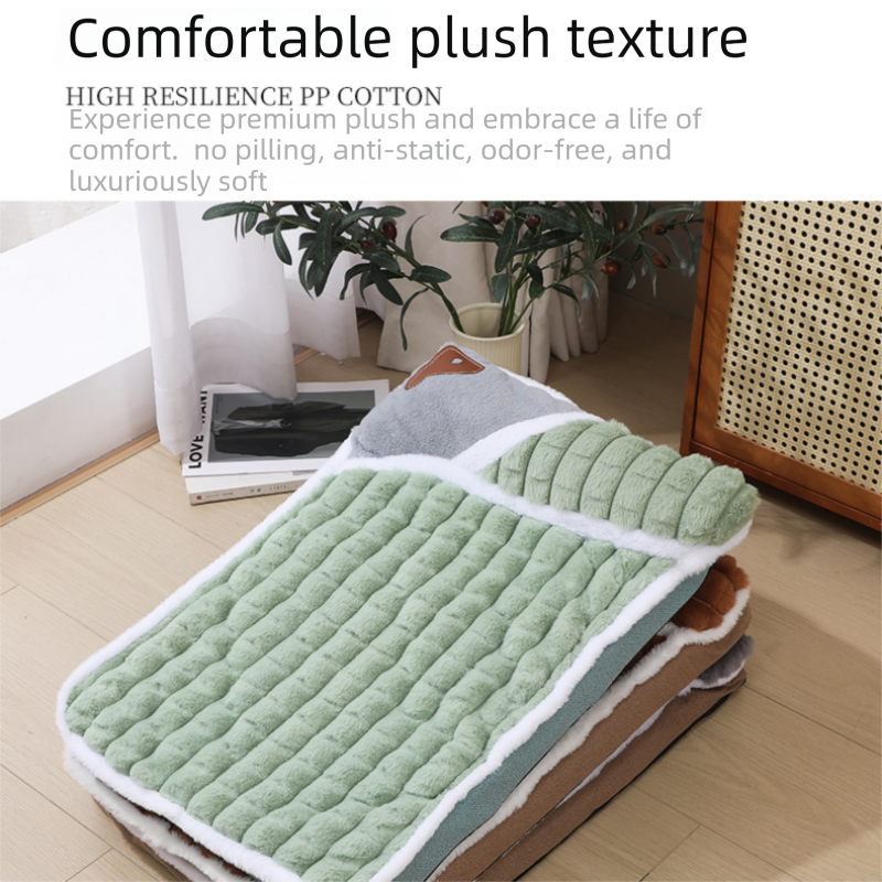 Grey XL size Luxury Plush Pet Sleeping Mat, Thickened Warm Pet Bed Cushion for Dogs and Cats, Soft Fabric Pet Sofa Pad with Non-Slip Waterproof Base - view 5