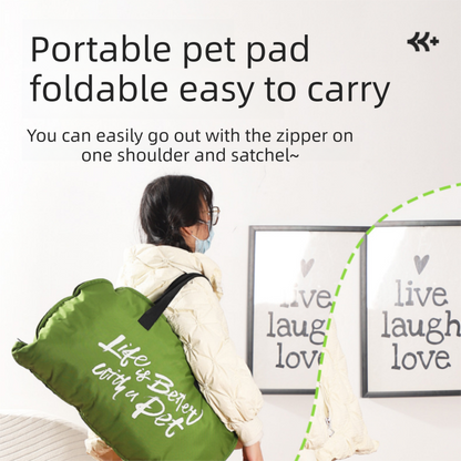 Khaki S size Portable Foldable Pet Bed Mat – Waterproof Travel Dog Bed and Cat Cushion with Carry Handles, Removable Washable Cover, Plush Comfort Padding for Indoor and Outdoor Use - view 3