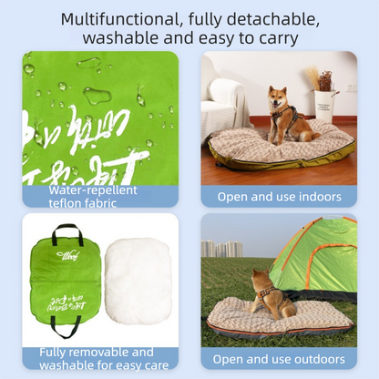 Green M size Portable Foldable Pet Bed Mat – Waterproof Travel Dog Bed and Cat Cushion with Carry Handles, Removable Washable Cover, Plush Comfort Padding for Indoor and Outdoor Use - view 4