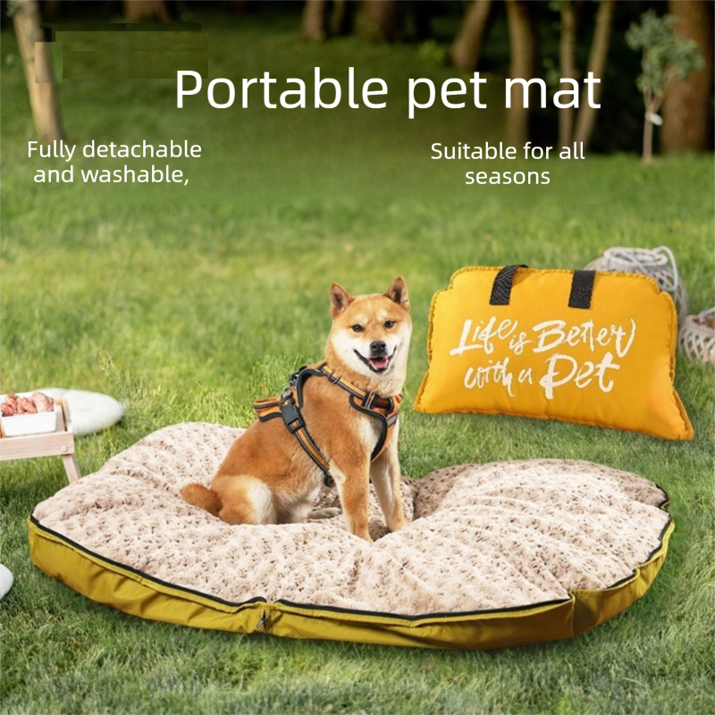 Blue S size Portable Foldable Pet Bed Mat – Waterproof Travel Dog Bed and Cat Cushion with Carry Handles, Removable Washable Cover, Plush Comfort Padding for Indoor and Outdoor Use - view 2