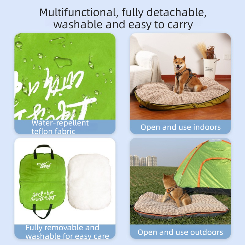 Blue S size Portable Foldable Pet Bed Mat – Waterproof Travel Dog Bed and Cat Cushion with Carry Handles, Removable Washable Cover, Plush Comfort Padding for Indoor and Outdoor Use - view 4