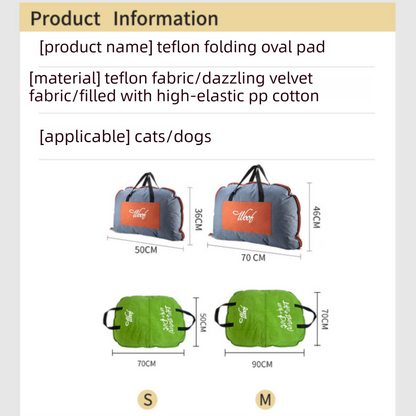Blue M size Portable Foldable Pet Bed Mat – Waterproof Travel Dog Bed and Cat Cushion with Carry Handles, Removable Washable Cover, Plush Comfort Padding for Indoor and Outdoor Use - view 7