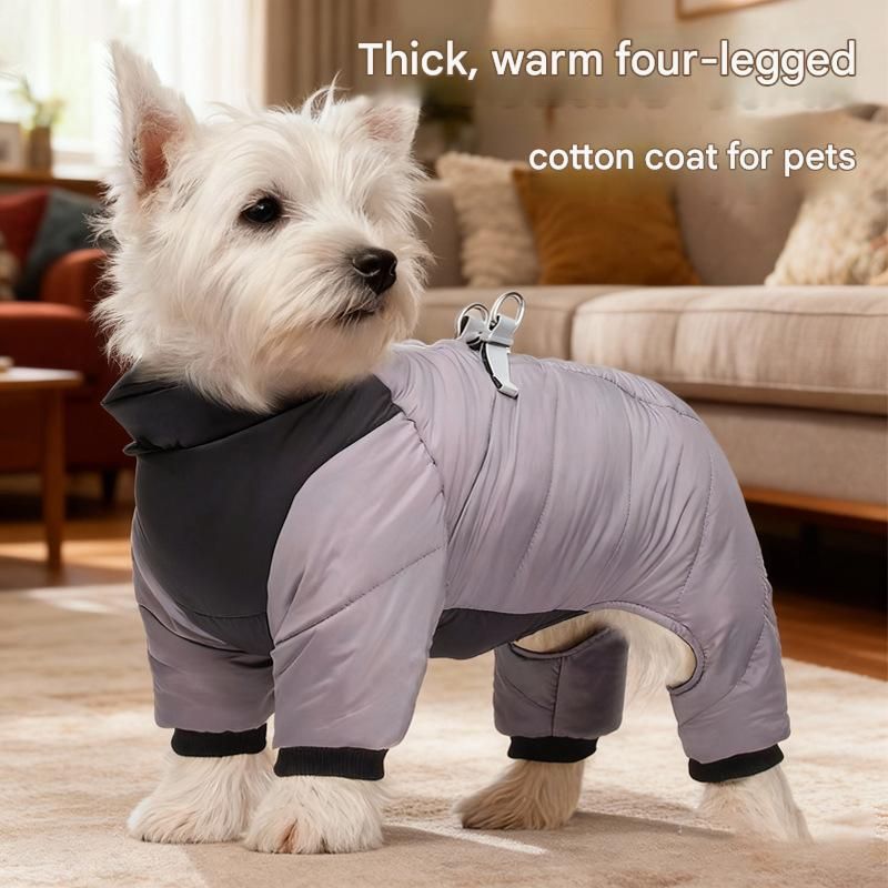 Blue S size Winter Dog Jumpsuit Coat – Waterproof Four-Leg Pet Jacket with Reflective Harness Clip, Windproof Warm Padded Puppy Snowsuit, Adjustable Polyester Dog Clothing for Small to Medium Dogs - view 2