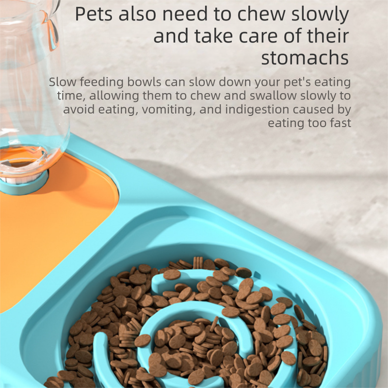 Grey and White Cat & Dog Feeding Station with Water Dispenser – Elevated Stainless Steel Pet Bowl Set with Slow Feeder, Anti-Spill Design and Automatic Water Supply - view 5