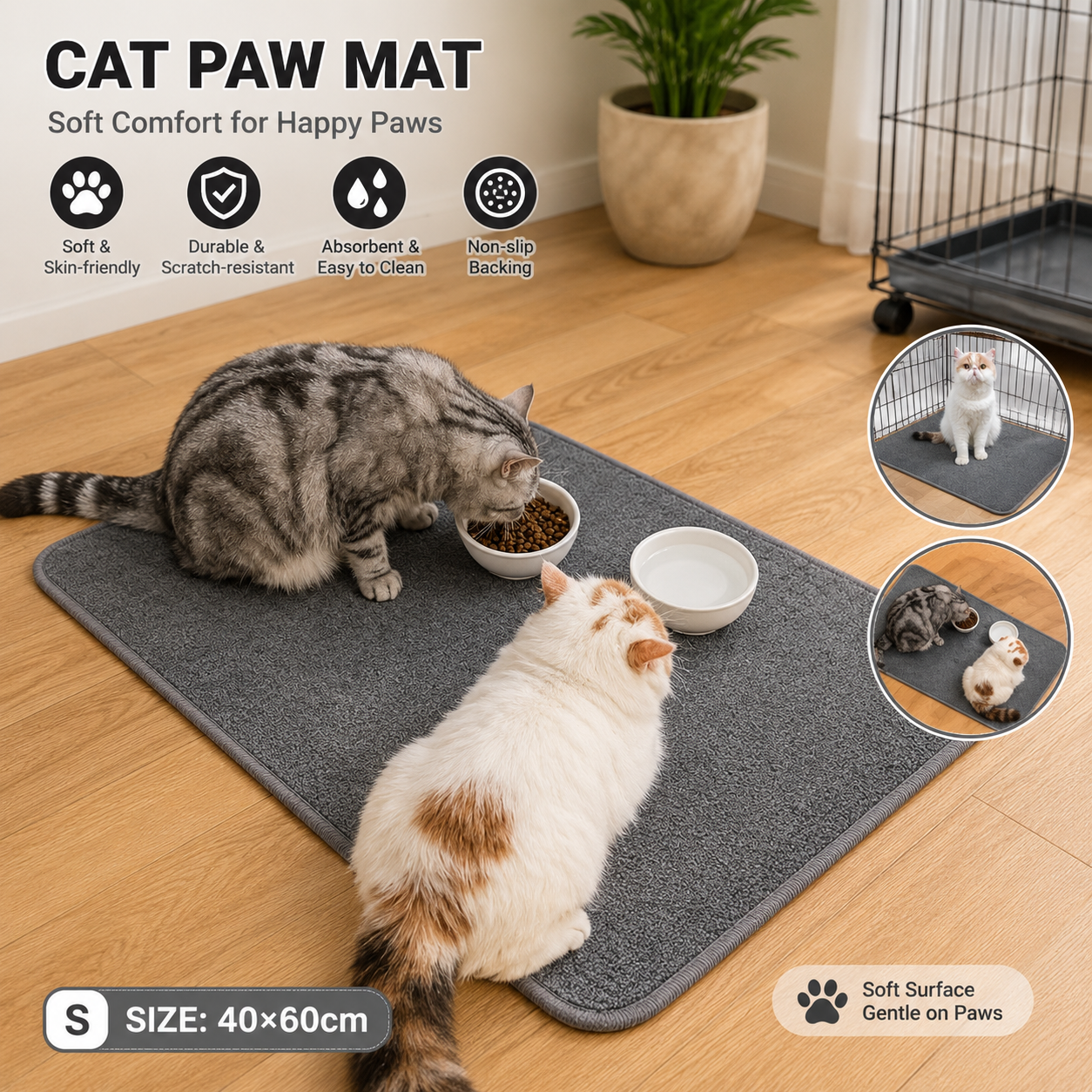 Grey S size 40x60cm Soft Cat Scratching Mat & Lounge Bed – Durable Furniture Protector Rug, Washable Scratch Pad for Cats and Small Pets