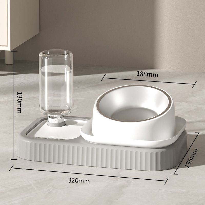 2 pcs Grey and White Cat Feeding Station with Water Dispenser & Slow Feeder Bowl Plus Cat Scratching Mat Set Brown 40x60cm Pet Dining and Furniture Protection Bundle - view 2