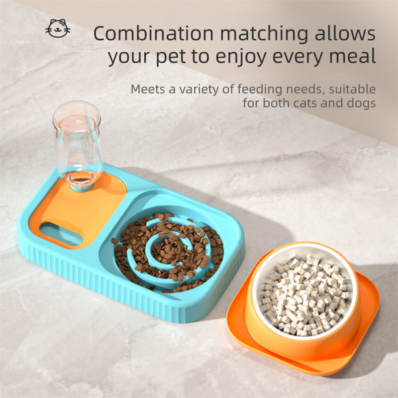 2 pcs Grey and White Cat Feeding Station with Water Dispenser & Slow Feeder Bowl Plus Cat Scratching Mat Set Brown 40x60cm Pet Dining and Furniture Protection Bundle - view 3