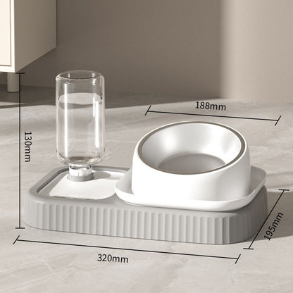2 pcs Grey and White Cat Feeding Station with Water Dispenser & Slow Feeder Bowl Plus Cat Scratching Mat Set Gery 40x60cm Pet Dining and Furniture Protection Bundle - view 2