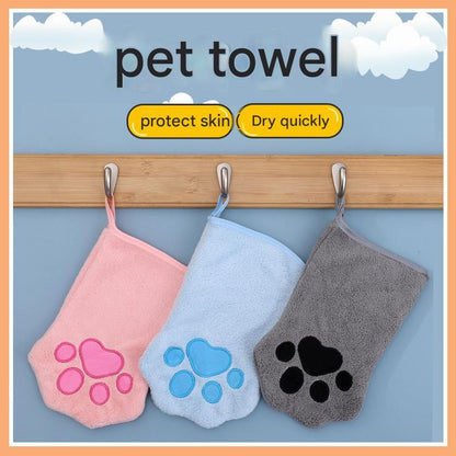 2-piece Pink Quick-drying pet grooming glove towel; made of soft, highly absorbent coral fleece; suitable for drying dogs and cats after bathing. - view 3