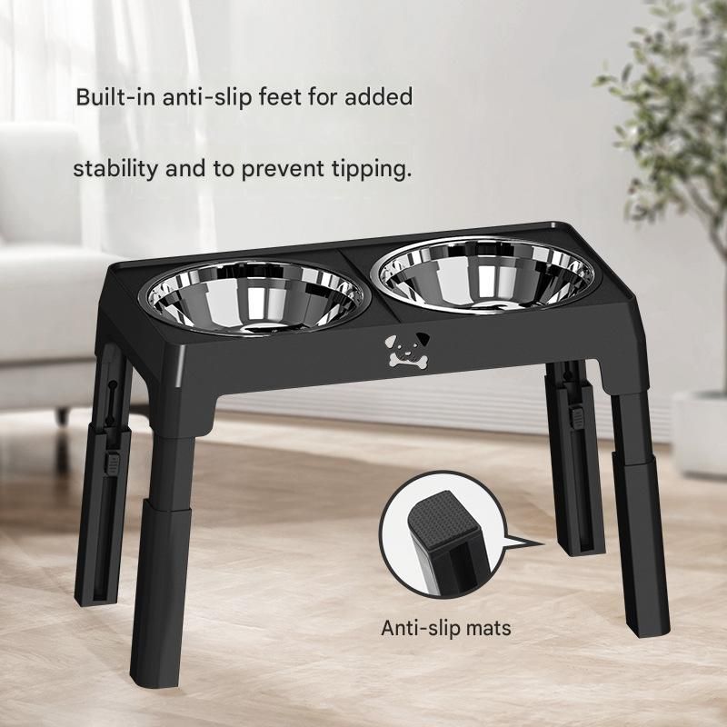 Grey Adjustable Elevated Dog Bowl Stand with Stainless Steel Double Bowls, Foldable Raised Pet Feeding Station for Medium & Large Dogs, Anti-Slip Height Adjustable Food and Water Feeder - view 5