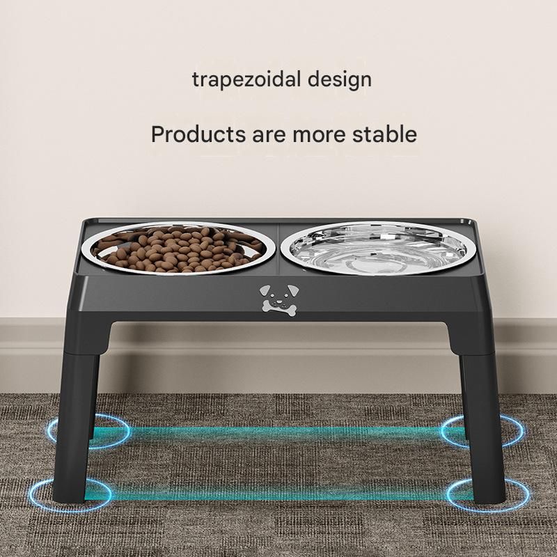 Black Adjustable Elevated Dog Bowl Stand with Stainless Steel Double Bowls, Foldable Raised Pet Feeding Station for Medium & Large Dogs, Anti-Slip Height Adjustable Food and Water Feeder - view 6