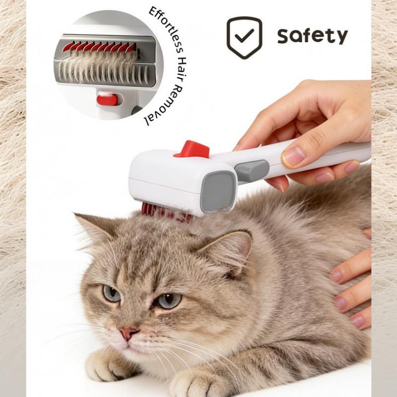 White and Grey 2-in-1 Pet Dematting & Deshedding Grooming Comb, Self-Cleaning Dog and Cat Brush with One-Click Hair Removal, Stainless Steel Undercoat Rake for Dogs, Cats & Small Pets - view 5