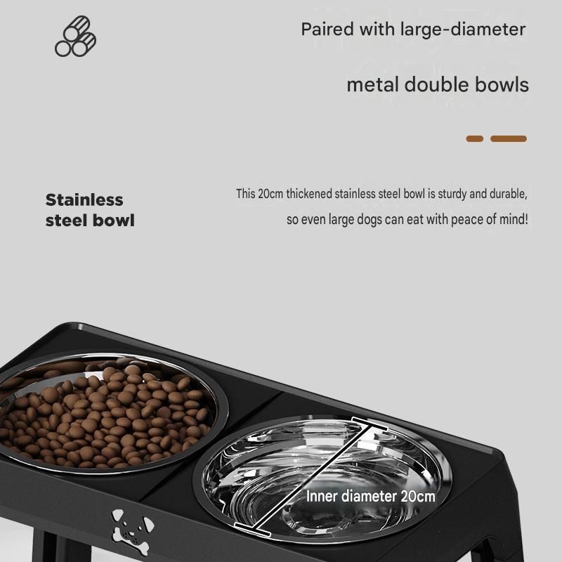 Pet Care Bundle Set – Black Adjustable Elevated Double Dog Bowl & White and Grey 2-in-1 Self-Cleaning Pet Grooming Comb, Stainless Steel Feeding Station and Deshedding Brush for Dogs & Cats - view 3