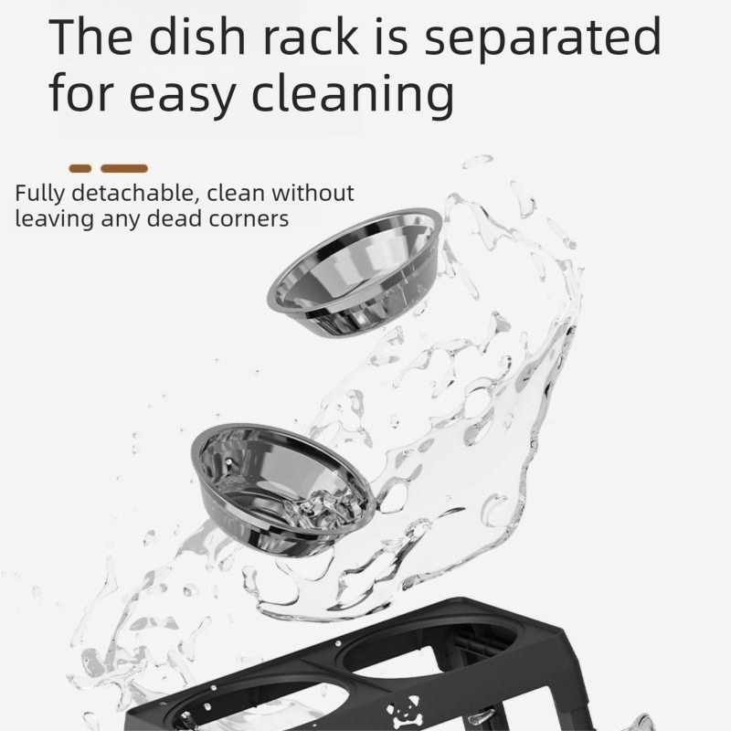Pet Care Bundle Set – Black Adjustable Elevated Double Dog Bowl & White and Grey 2-in-1 Self-Cleaning Pet Grooming Comb, Stainless Steel Feeding Station and Deshedding Brush for Dogs & Cats - view 7