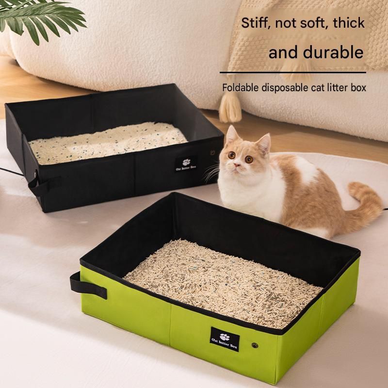 Travel Friendly Pet Toilet Kit - Green Portable Cat Litter Box and Yellow Scoop Set - Foldable Oxford Fabric Tray with Waterproof Liner, PP Fine Mesh Scoop for Tofu and Clumping Litter,Suitable for travel and outdoor use - view 3