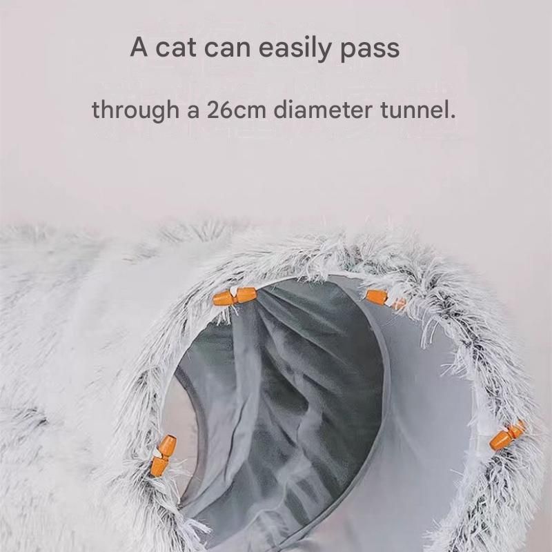 Grey Foldable Cat Tunnel Bed - Plush 2-in-1 Pet Nest with 26cm Wide Opening, Non-Slip Base and Hanging Toy for Indoor Cats - view 6