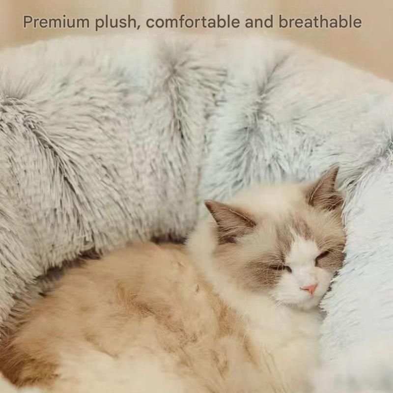 Grey Foldable Cat Tunnel Bed - Plush 2-in-1 Pet Nest with 26cm Wide Opening, Non-Slip Base and Hanging Toy for Indoor Cats - view 7