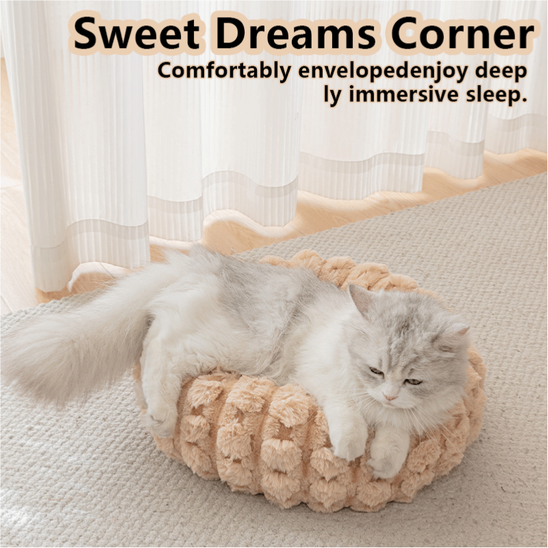 White 40cm with Heart-patterned jacquard Plush Round Pet Bed - Soft Donut Cat Bed, Warm Winter Dog Cushion for Anxiety Relief and Cozy Sleep, Durable Non-Slip Nest for Small to Medium Pets - view 2