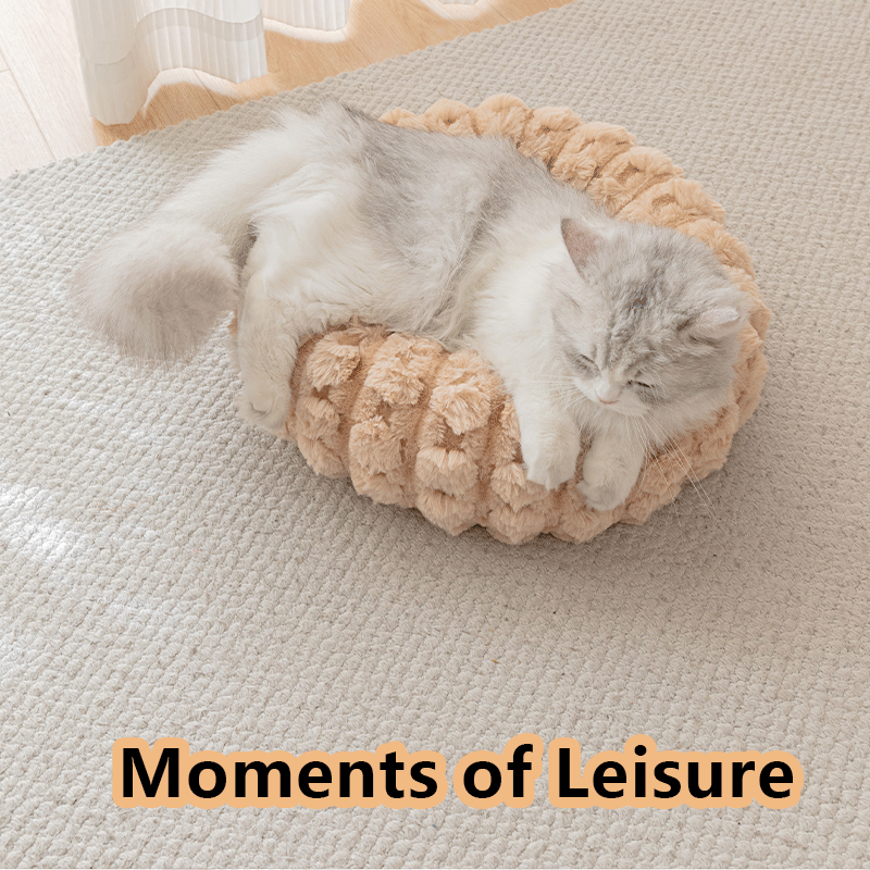 Coffee color 40cm with Heart-patterned jacquard Plush Round Pet Bed - Soft Donut Cat Bed, Warm Winter Dog Cushion for Anxiety Relief and Cozy Sleep, Durable Non-Slip Nest for Small to Medium Pets - view 4