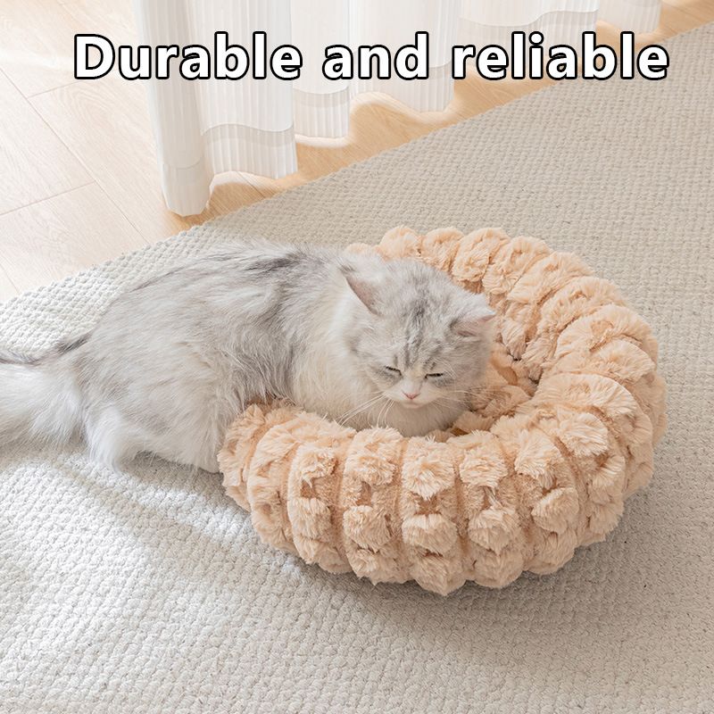 Coffee color 40cm with Heart-patterned jacquard Plush Round Pet Bed - Soft Donut Cat Bed, Warm Winter Dog Cushion for Anxiety Relief and Cozy Sleep, Durable Non-Slip Nest for Small to Medium Pets - view 6