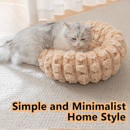 Yellow 40cm with Heart-patterned jacquard Plush Round Pet Bed - Soft Donut Cat Bed, Warm Winter Dog Cushion for Anxiety Relief and Cozy Sleep, Durable Non-Slip Nest for Small to Medium Pets - view 5