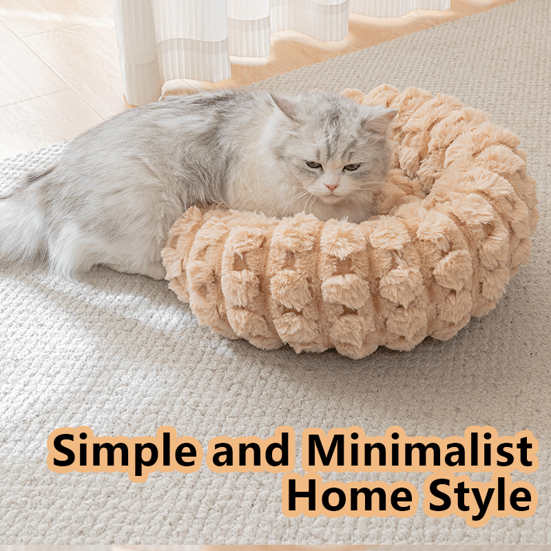 Yellow 50cm with Heart-patterned jacquard Plush Round Pet Bed - Soft Donut Cat Bed, Warm Winter Dog Cushion for Anxiety Relief and Cozy Sleep, Durable Non-Slip Nest for Small to Medium Pets - view 5