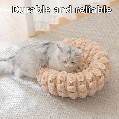 Yellow 50cm with Heart-patterned jacquard Plush Round Pet Bed - Soft Donut Cat Bed, Warm Winter Dog Cushion for Anxiety Relief and Cozy Sleep, Durable Non-Slip Nest for Small to Medium Pets - view 6