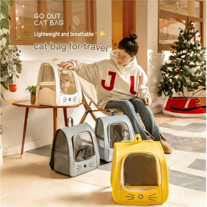 Yellow Breathable Pet Carrier Backpack - Nylon Cat Travel Bag with Large Clear Window, 3-in-1 Carry Design for Cats Under 6kg and Small Dogs - view 2