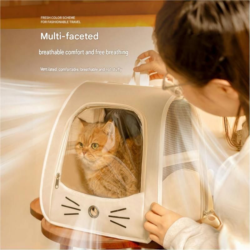 Grey Breathable Pet Carrier Backpack - Nylon Cat Travel Bag with Large Clear Window, 3-in-1 Carry Design for Cats Under 6kg and Small Dogs - view 4