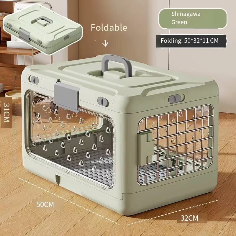 Green Collapsible Pet Carrier Crate - Foldable Travel Airline Dog & Cat Kennel with Transparent Windows - view 2