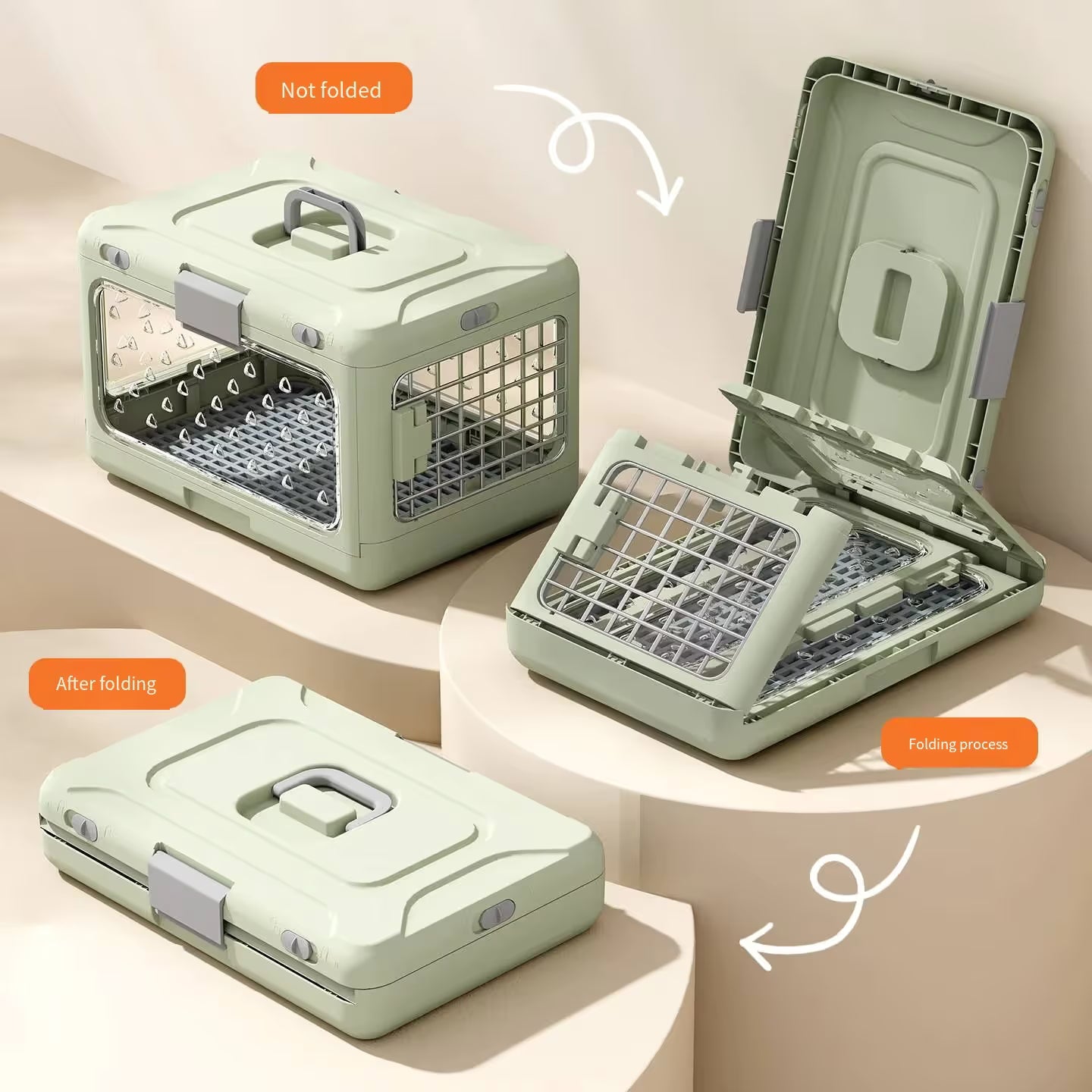Green Collapsible Pet Carrier Crate - Foldable Travel Airline Dog & Cat Kennel with Transparent Windows - view 3