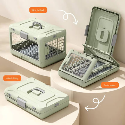 Green Collapsible Pet Carrier Crate - Foldable Travel Airline Dog & Cat Kennel with Transparent Windows - view 3