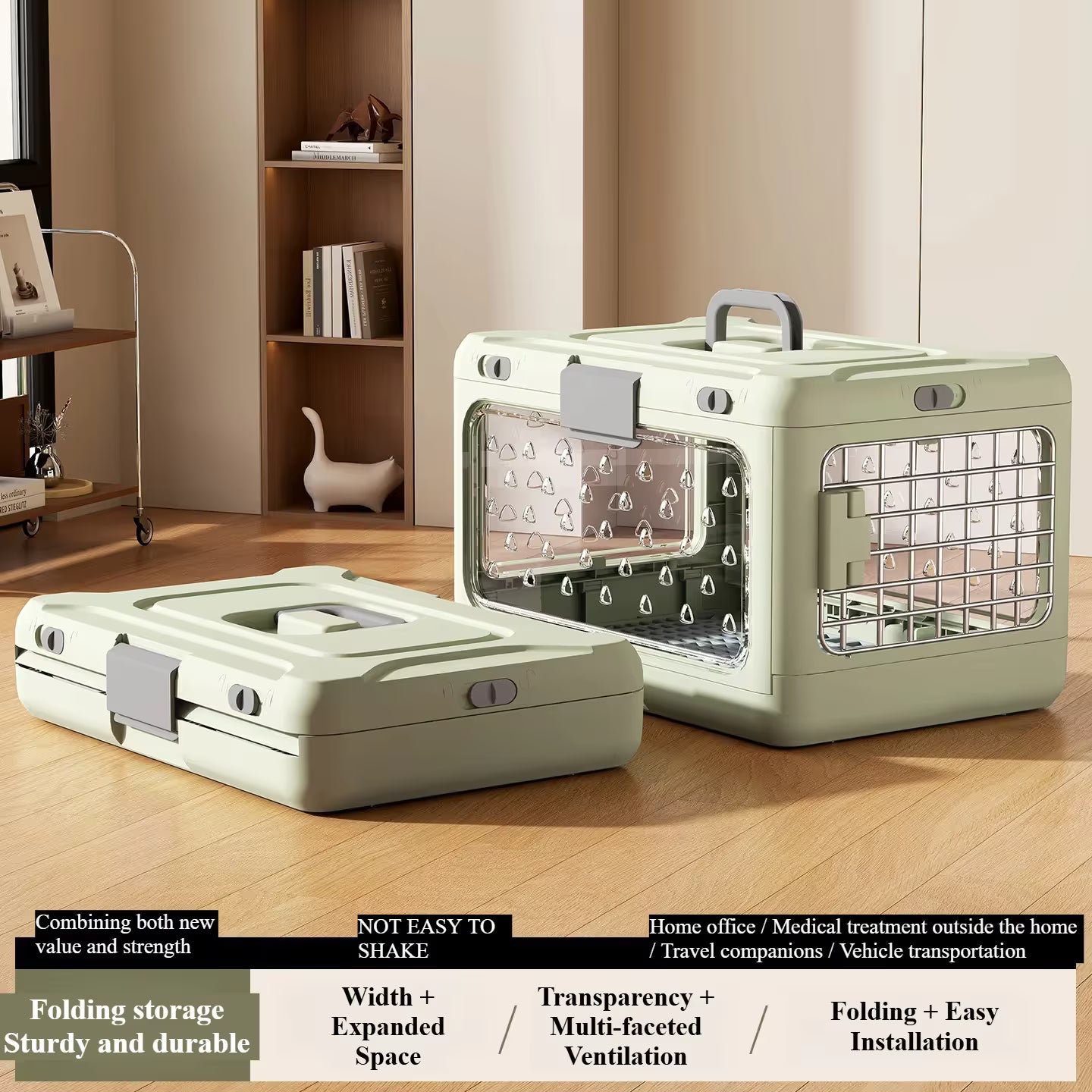 Green Collapsible Pet Carrier Crate - Foldable Travel Airline Dog & Cat Kennel with Transparent Windows - view 4