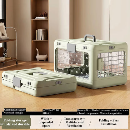 Green Collapsible Pet Carrier Crate - Foldable Travel Airline Dog & Cat Kennel with Transparent Windows - view 4