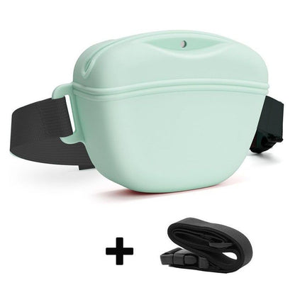 Cyan Silicone Dog Training Treat Pouch with Adjustable Waist Belt Hands-Free Pet Reward Bag for Outdoor Walks