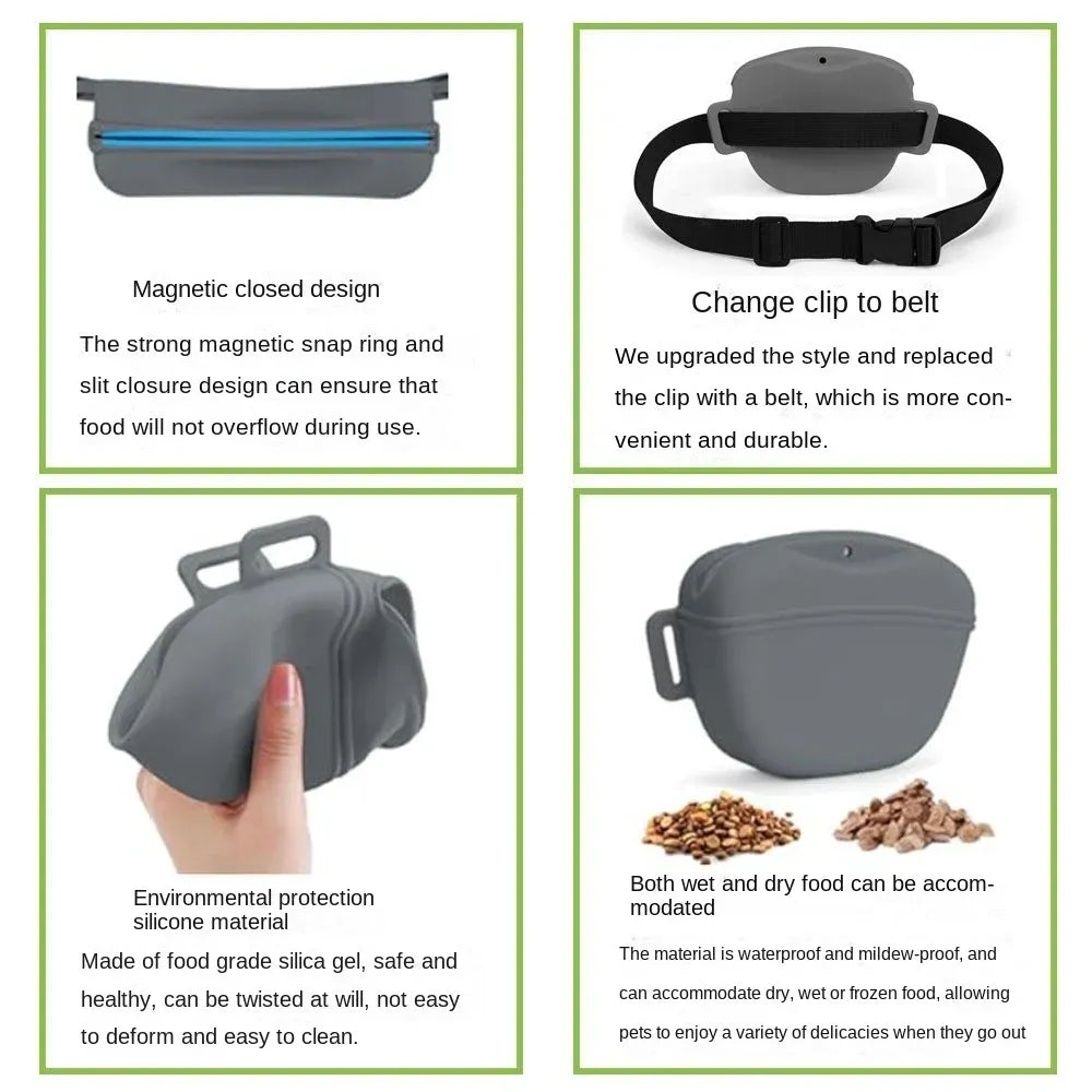 Pink Silicone Dog Training Treat Pouch with Adjustable Waist Belt Hands-Free Pet Reward Bag for Outdoor Walks - view 5