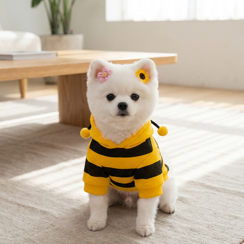 Size M Bee Fleece Hoodie Jumper for Small Dogs & Cats with 5 Hair Clips - Winter Warm Pet Apparel Australia - view 3