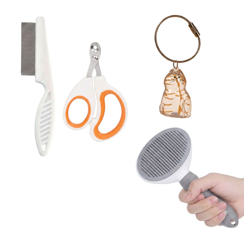 Ginger Cat Complete Cat Care Set - One-Touch Deshedding Brush, Stainless Steel Nail Clipper & Fur Collection Locket - view 3