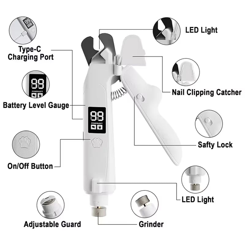 2 in 1 Pet Nail Clippers with Grinder LED Light Rechargeable Electric Dog Cat Nail Trimmer with LCD Display - view 4