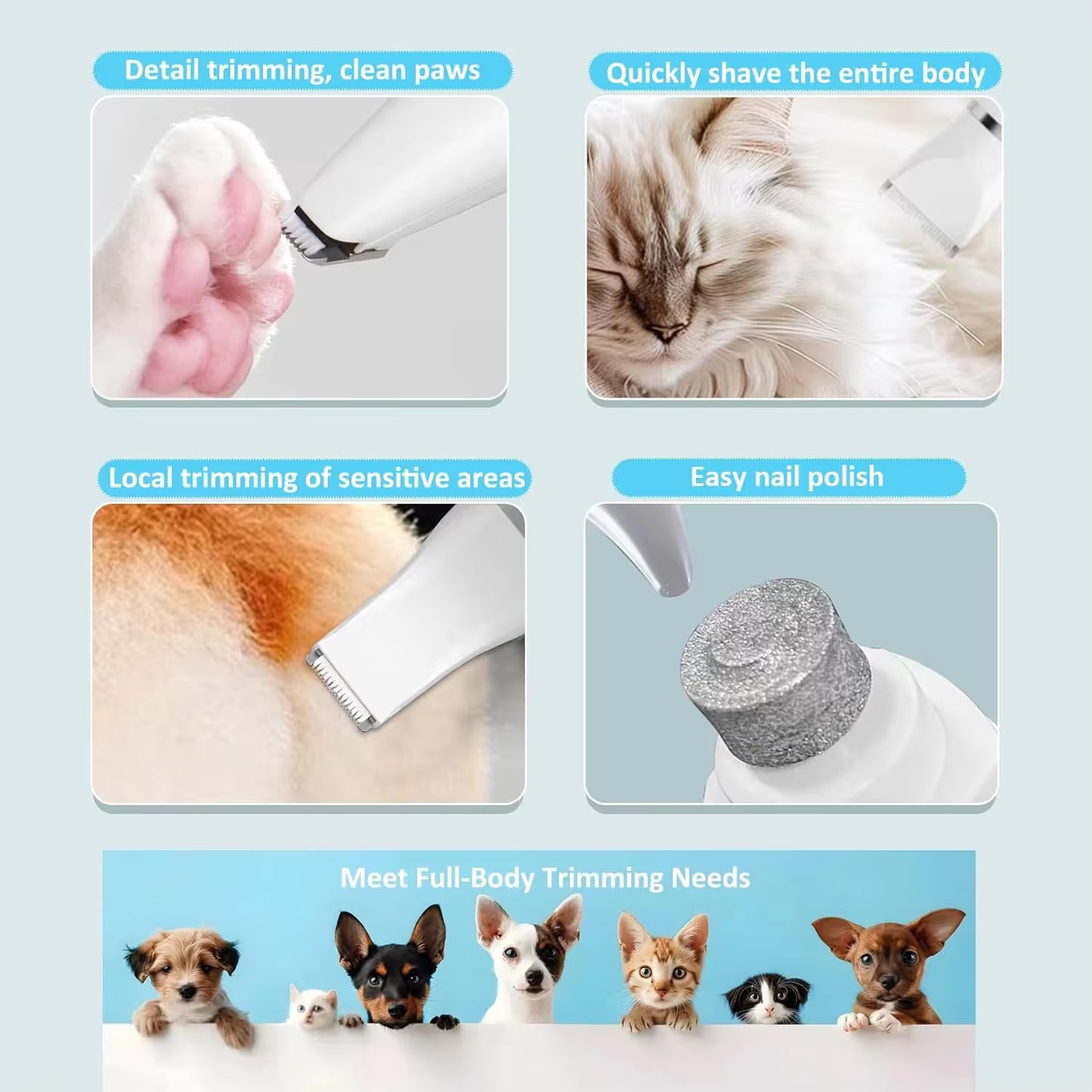 Pet Hair Clipper and Nail Grinder Kit Electric Dog Cat Grooming Trimmer with Multiple Heads and Digital Display - view 4