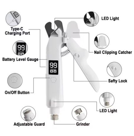 Black Paw Hair Trimmer and White Pet Nail Clipper Set USB Rechargeable Dog Cat Grooming Kit LED Display Low Noise Paw Shaver Nail Grinder 2 in 1 Pet Beauty Tool - view 5