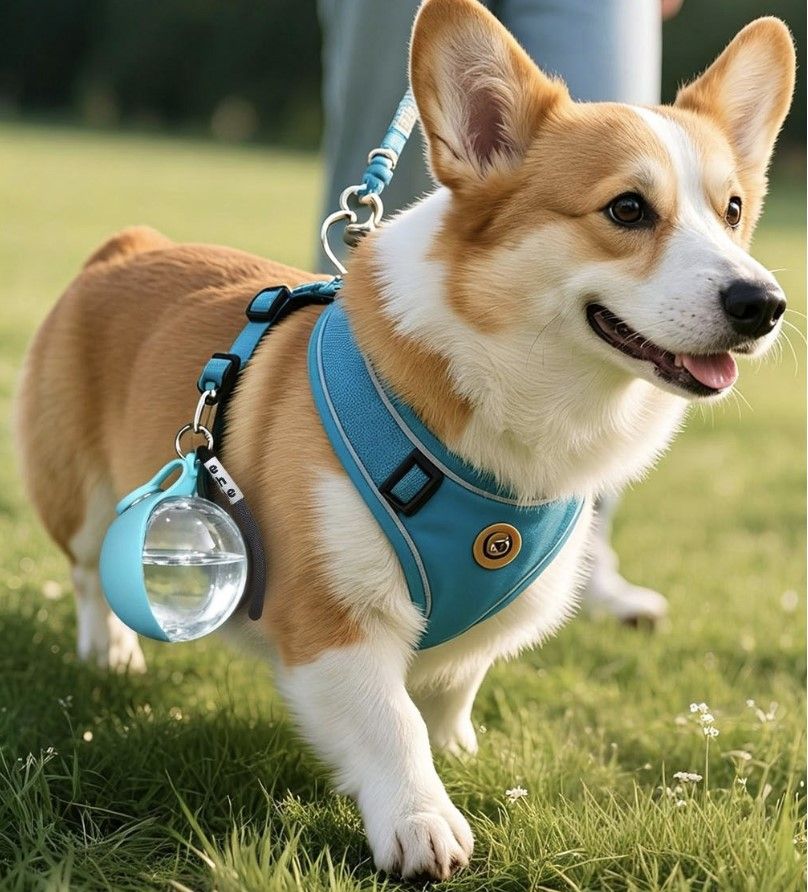 Blue Portable Pet Water Bottle with Foldable Drinking Bowl, 285ml Travel Dog Water Dispenser for Walking Hiking and Outdoor Adventures - view 2