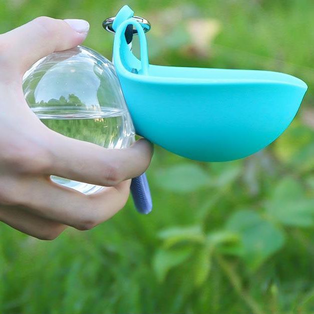 Blue Portable Pet Water Bottle with Foldable Drinking Bowl, 285ml Travel Dog Water Dispenser for Walking Hiking and Outdoor Adventures - view 4