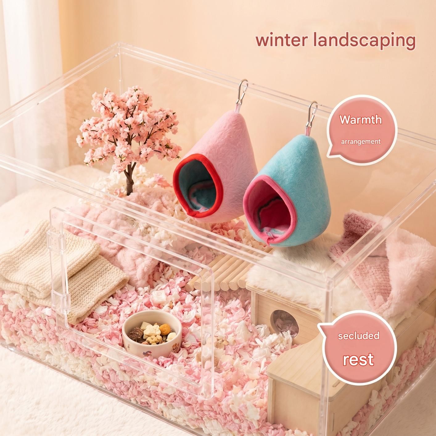 Pink Soft Cozy Hamster Bed Small Pet Sleeping Nest for Winter Guinea Pig, Hamster, Sugar Glider, Safe & Warm Hideaway - view 5