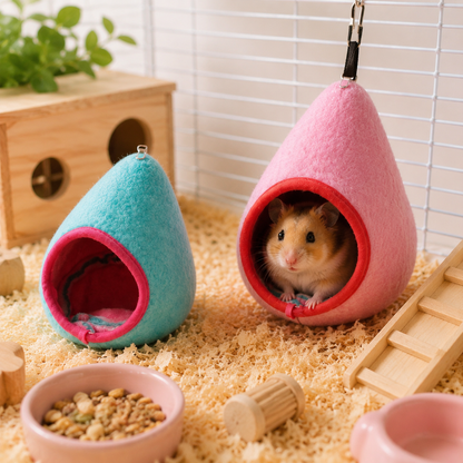 2-Pack (Pink+Blue) Hanging Hamster Cozy Nest Warm Fleece Bed for Winter Small Pet Sleep Hideaway - view 2