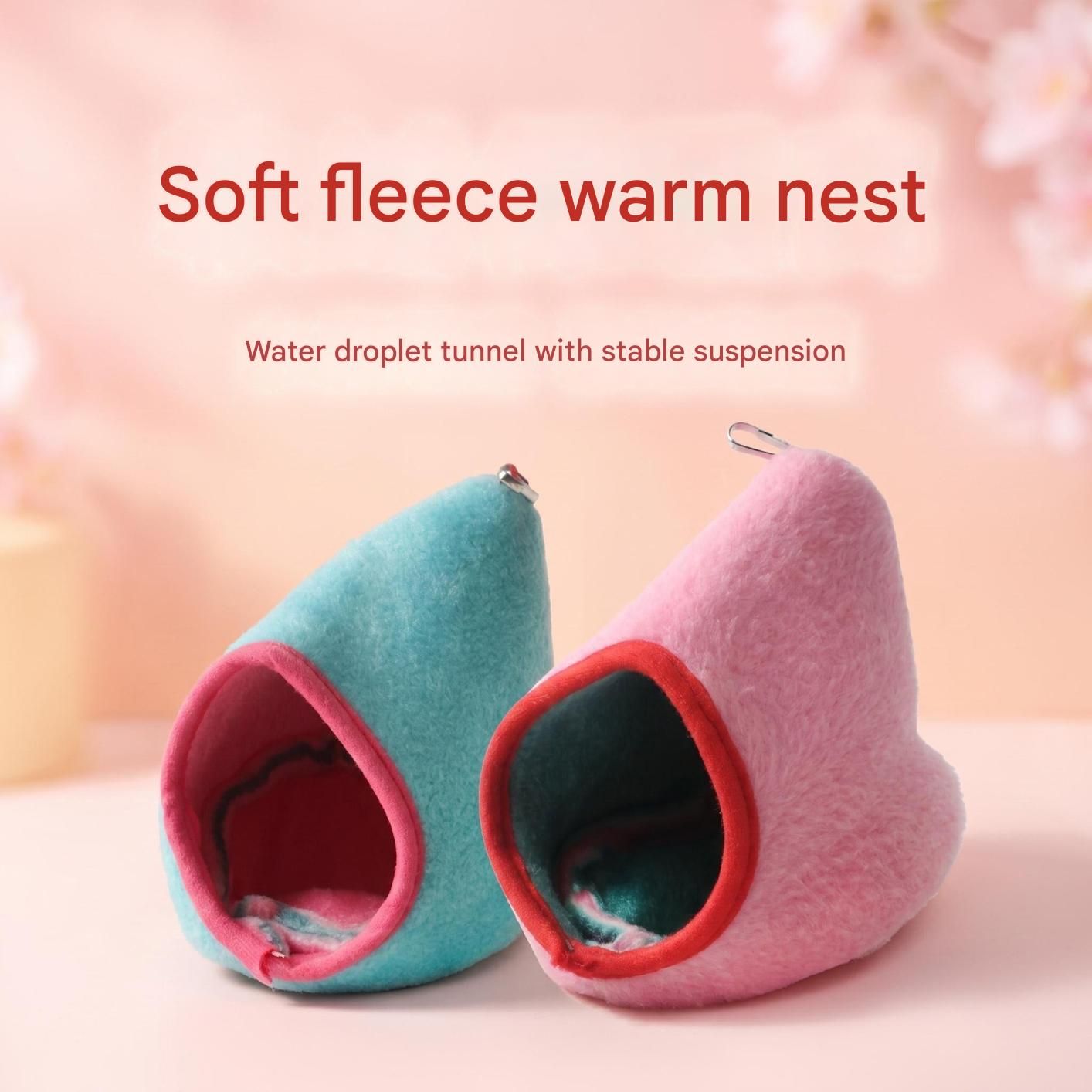 2-Pack (Pink+Blue) Hanging Hamster Cozy Nest Warm Fleece Bed for Winter Small Pet Sleep Hideaway - view 3