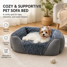 Grey Small & Medium Pet Bed - Washable Rectangle Dog Bed with Bolstered Walls and Anti-Slip Bottom, S (60×45×14cm)