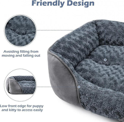 Grey Small & Medium Pet Bed - Washable Rectangle Dog Bed with Bolstered Walls and Anti-Slip Bottom, S (60×45×14cm) - view 3